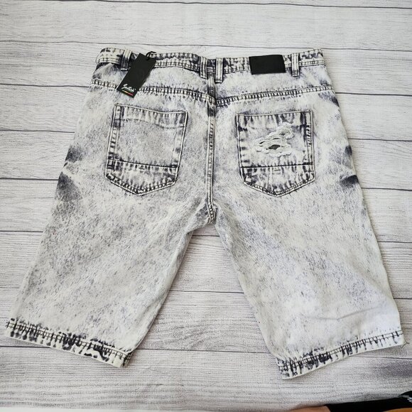 Men’s Distressed Gray Denim Shorts With Pink Paint Splatter Big and Tall - Picture 8 of 14